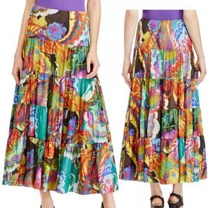 Lauren Ralph Lauren Floral Print Tiered Maxi Skirt M Lined